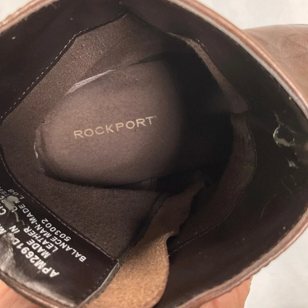 Rockport Boots Men 9.5 Brown Leather Square‎ Toe Side Zip APM2691D Dress Modern